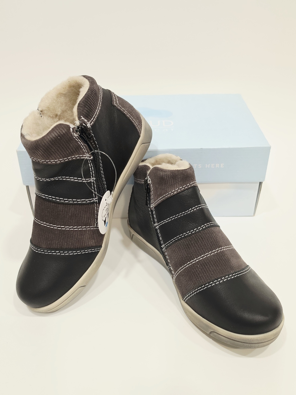 Cloud Footwear Accalia Wool Lined  Ankle Booties in Black and Brown EU 36